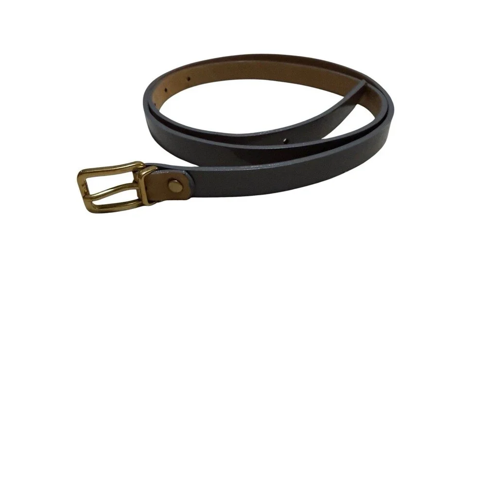J.Crew Gray Genuine Leather Skinny Belt Size Medium Gold Tone Buckle 38164